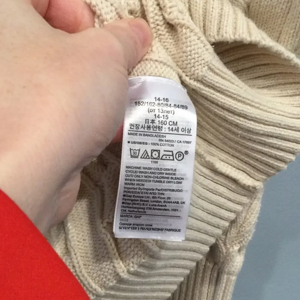 Gap Kids Fisherman Sweater Girl 14 16 Chunk Cable Knit Ivory Prep Organic Cotton